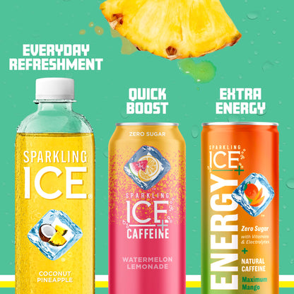 Sparkling Ice, Coconut Pineapple Sparkling Water, Zero Sugar Flavored Water, with Antioxidants and Vitamins, 17 fl oz Bottle