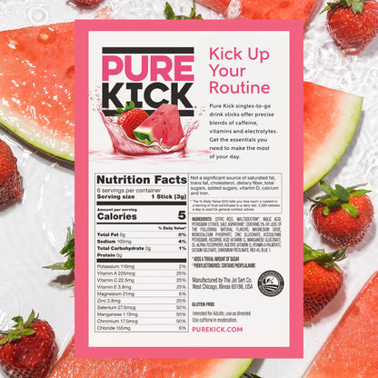 Pure Kick Hydration Singles To Go Drink Mix, Strawberry Watermelon, Includes 12 Boxes with 6 Packets in each Box, 72 Total Packets