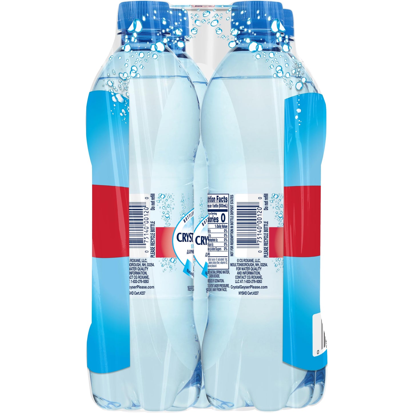 Crystal Geyser Sparkling Natural Alpine Spring Water, 6-Pack, 16.9oz Bottles, Zero Calories and No Sweeteners, Bottled at The Spring Source