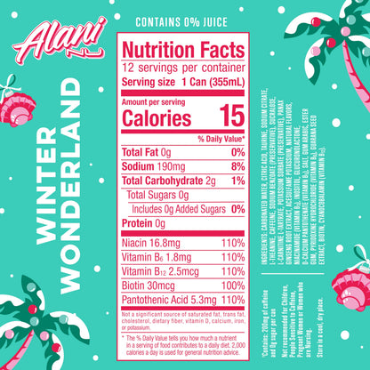 Alani Nu Winter Wonderland, Sugar Free, Low Calorie Energy Drinks, 200mg Caffeine, Biotin, B Vitamins, Zero Sugar, 10 Calories, 12 Fl Oz Cans, 24 Pack