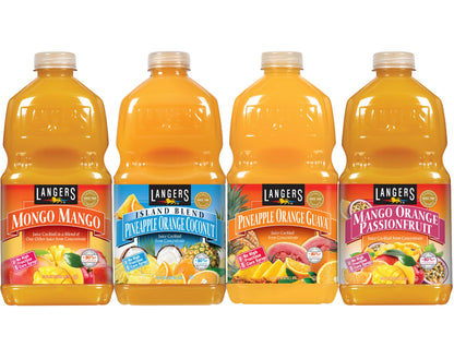 Langers Tropical Variety Pack, Mango Orange Passionfruit, Pineapple Orange Guava, Island Blend, Mongo Mango, 64 fl oz (Pack of 4)