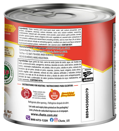 Chata Mexican Pozole Soup with Pork and Hominy Corn, Ready to Heat & Serve, 25 oz (Pack of 3)