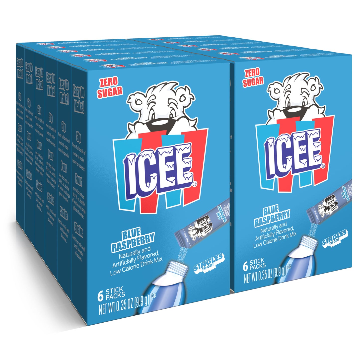 ICEE Singles To Go Water Drink Mix - Powder Sticks, 12 Boxes with 6 Packets Each - 72 Total Servings, Blue Raspberry, Pack of 12