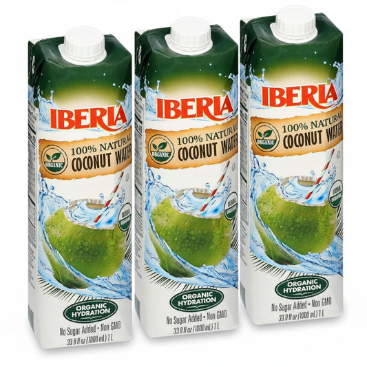 Iberia 100% Pure Organic Coconut Water, 1 Liter , 33.8 Fl Oz (Pack of 3)
