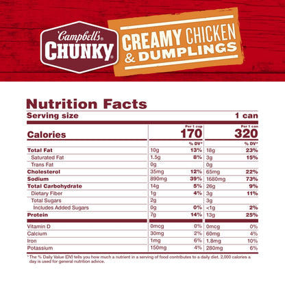 Campbell's Chunky Soup, Creamy Chicken and Dumplings Soup, 16.3 Oz Can (Case of 8)