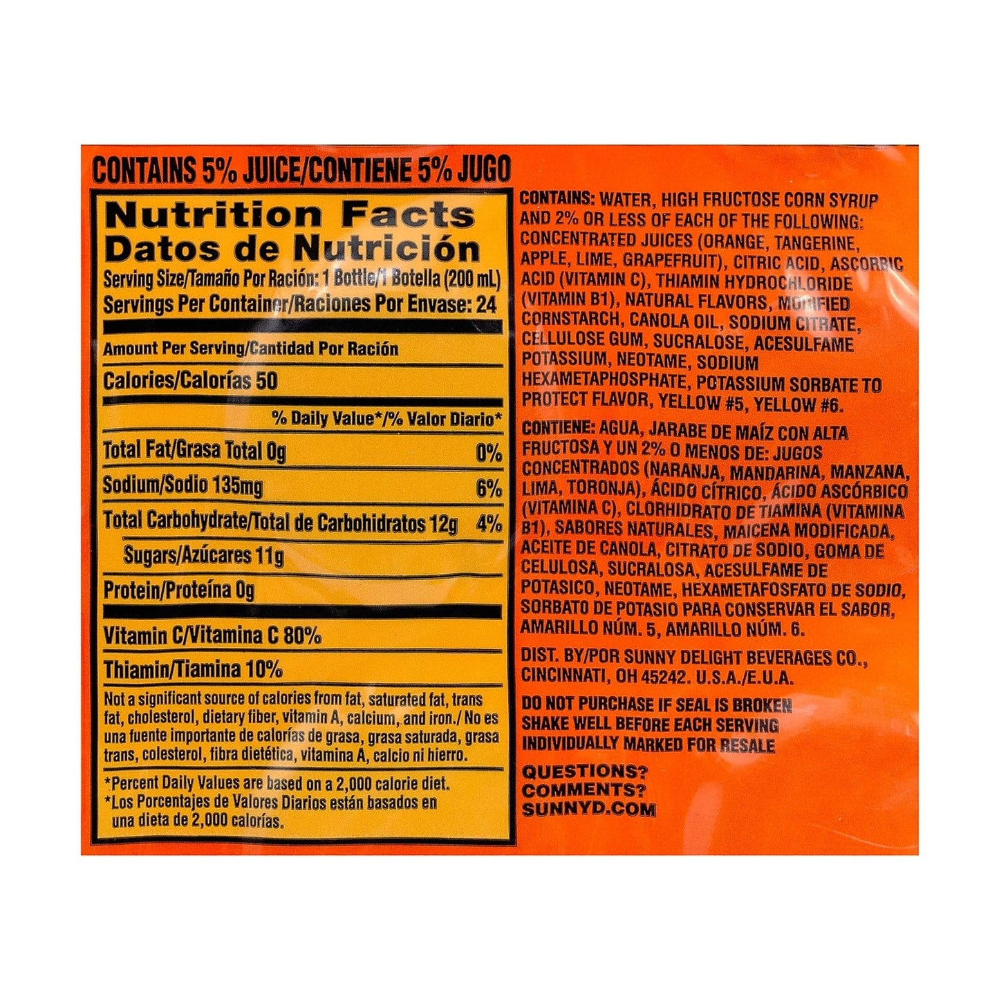 SunnyD Tangy Original Orange Flavored Citrus Punch, 6.75 Fluid Ounce, 24 Count,Bottle