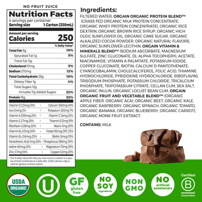 Orgain Organic Nutritional Shake, Creamy Chocolate Fudge - Meal Replacement, 16g Protein, 20 Vitamins & Minerals, Gluten & Soy Free, Kosher, Non-GMO, Packaging May Vary, 11 Fl Oz (Pack of 4)