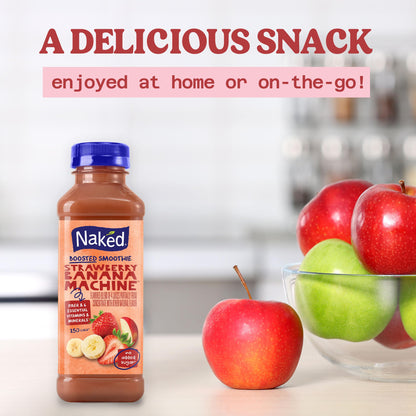 Naked Boosted Smoothie Strawberry Banana Machine, 15.2 fl oz Bottle - Real Fruit Juice Smoothie with Fiber, Excellent Source of Vitamin C and Vitamin E for Immune Support