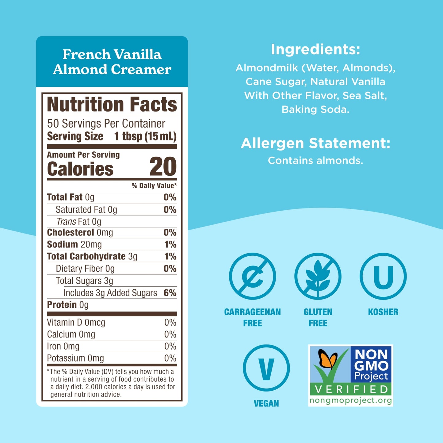 Califia Farms - French Vanilla Almond Milk Coffee Creamer, 25.4 Oz, Dairy Free, Plant Based, Vegan, Gluten Free, Non GMO