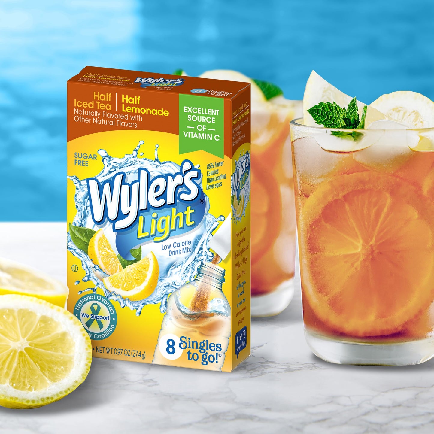 Wyler's Light Water Drink Mix, Singles To Go, Half Iced Tea & Half Lemonade, 1 Box, 8 Sticks Per Box (8 Sticks Total)