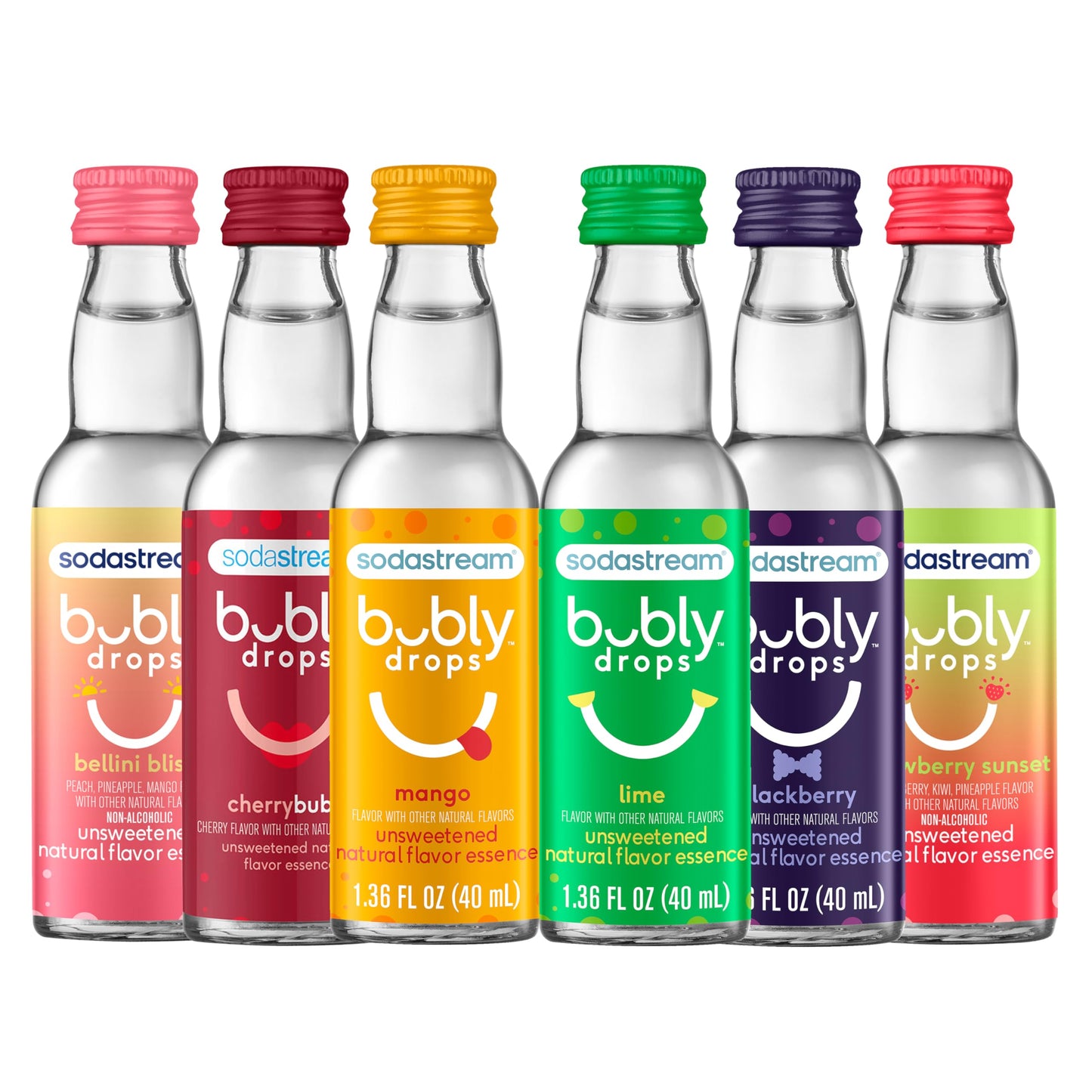 SodaStream - Bubly Fruit Drops | Zero Calories | Variety Pack, New Flavors added, Pack of 6 (8 Fl Oz)