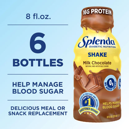 SPLENDA Diabetes Care Shakes - Meal Replacement Shake, 8 Fluid Ounces Per Bottle (Milk Chocolate, 6 Pack)