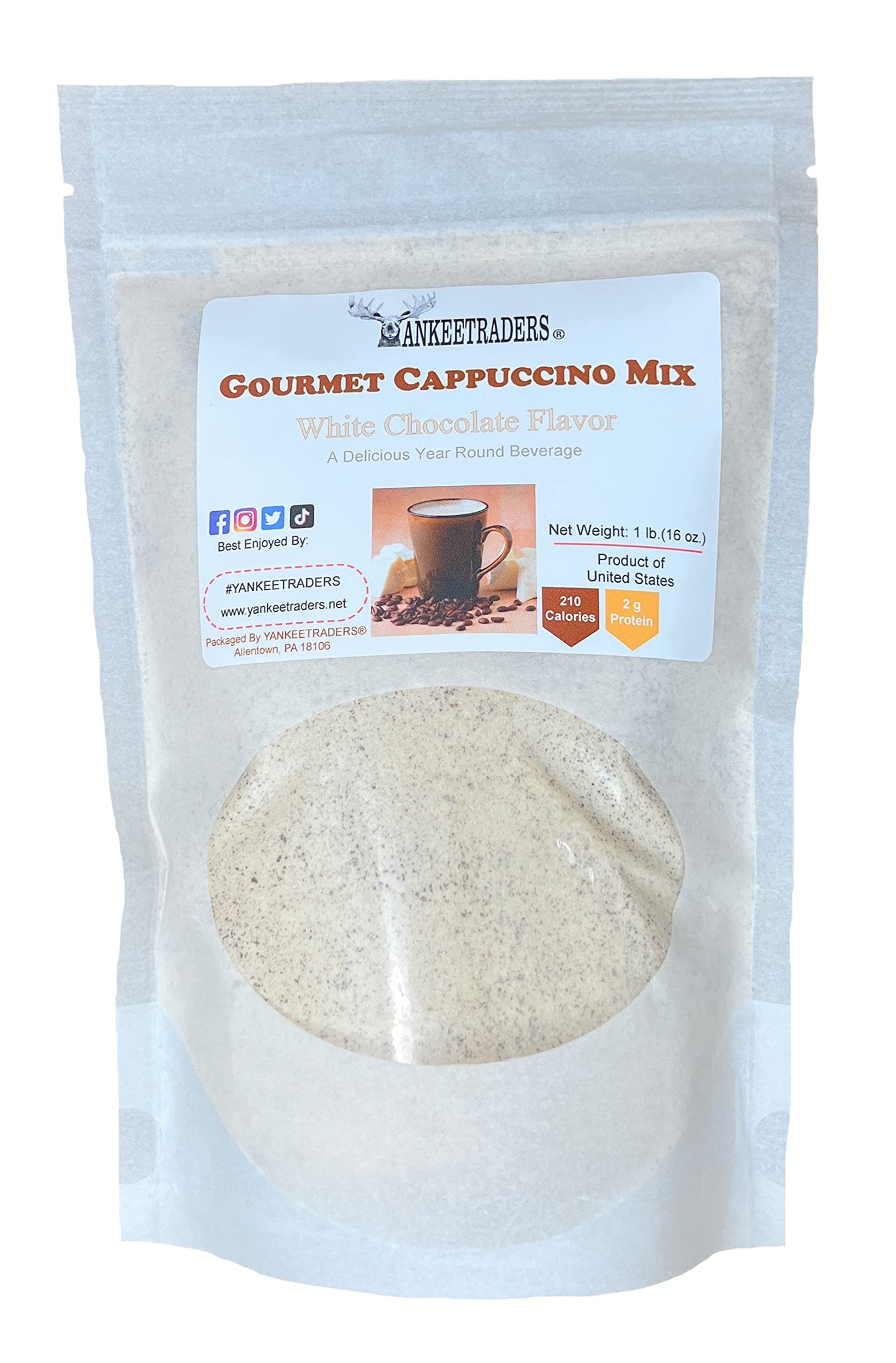 YANKEETRADERS White Chocolate Cappuccino Mix, Premium Coffee Beverage, 16 Oz Bag