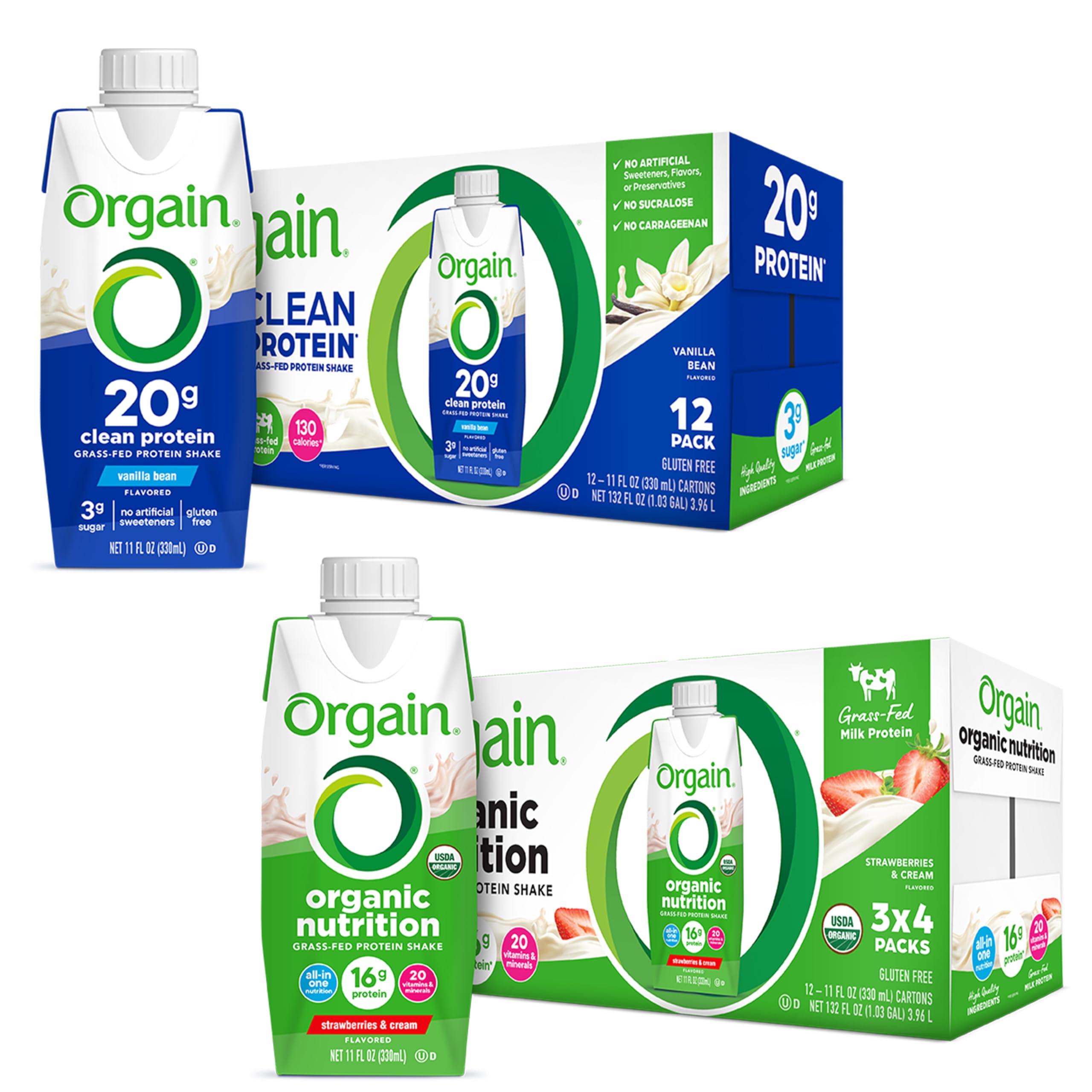 Orgain Clean Protein Shake, Grass Fed Dairy, Vanilla Bean (Pack of 12 ...