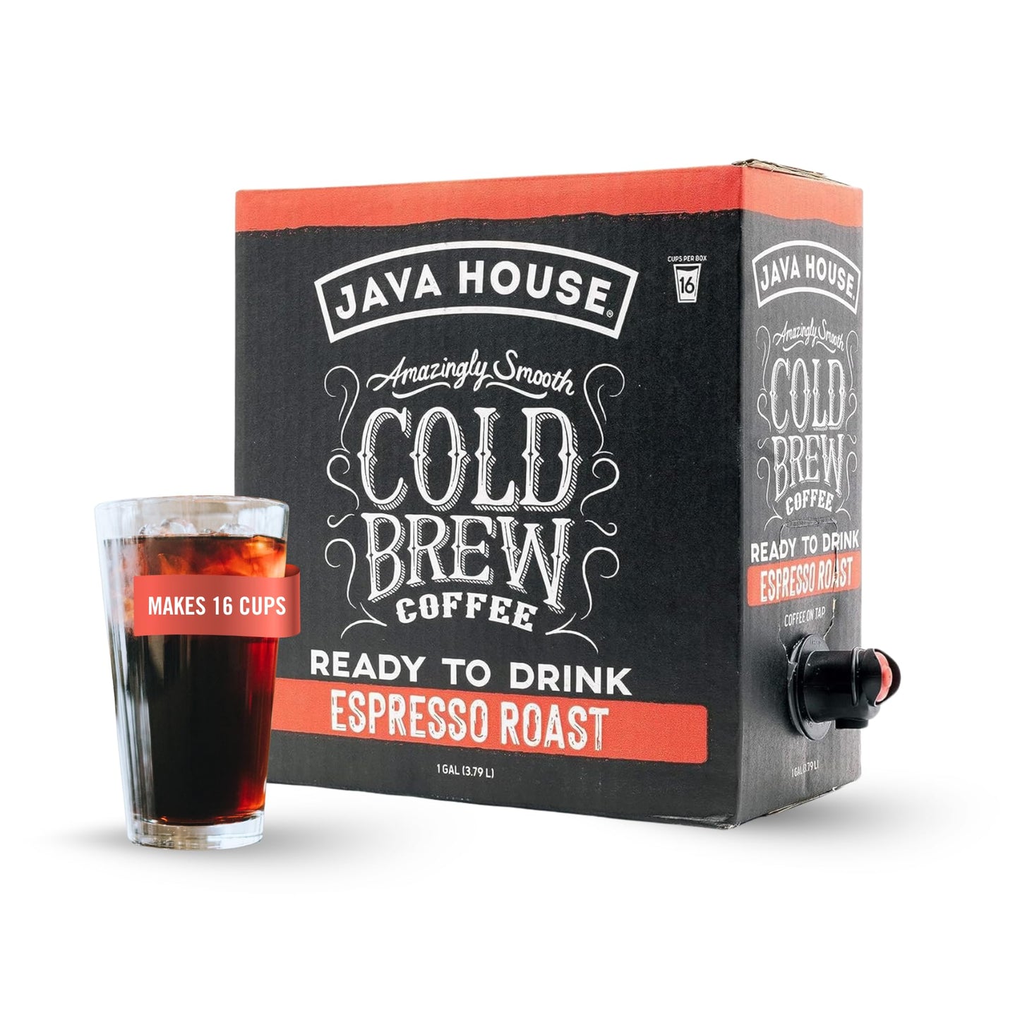 Java House Cold Brew Coffee on Tap – Premium 100% Arabica Dark Roast – Smooth Espresso Flavor with Dark Chocolate Notes – 1 Gallon Box (16 Servings) – Ready to Drink, No Brewing Required, Fridge-Friendly