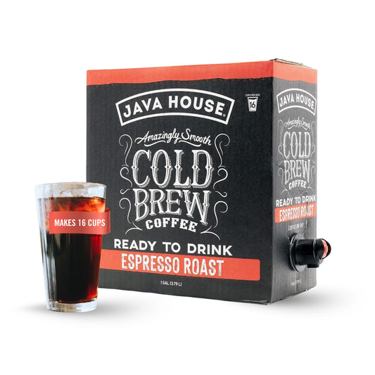 Java House Cold Brew Coffee on Tap – Premium 100% Arabica Dark Roast – Smooth Espresso Flavor with Dark Chocolate Notes – 1 Gallon Box (16 Servings) – Ready to Drink, No Brewing Required, Fridge-Friendly