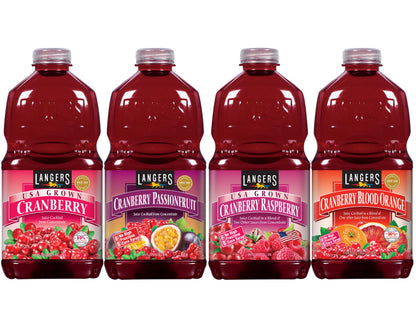 Langers Cranberry Variety Pack, Cranberry Cocktail, Raspberry, Passionfruit, Blood Orange, 64 fl oz (Pack of 4)