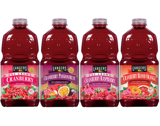 Langers Cranberry Variety Pack, Cranberry Cocktail, Raspberry, Passionfruit, Blood Orange, 64 fl oz (Pack of 4)