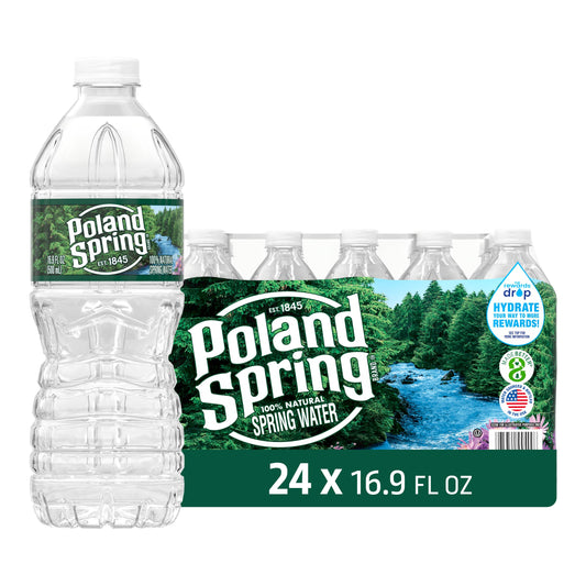 Poland Spring Maine Spring Water Bottles, 24 Pack – Crisp, Still Bottled Water with Naturally Balanced Occurring Minerals & Electrolytes for Taste - 16.9 Fl Oz