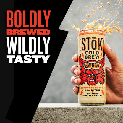 SToK Cold Brew Energy Caramel Cream, Ready to Drink Canned Coffee with 195mg Caffeine to Help Support Focus, B Vitamins, Guarana and Ginseng, 11 fl oz