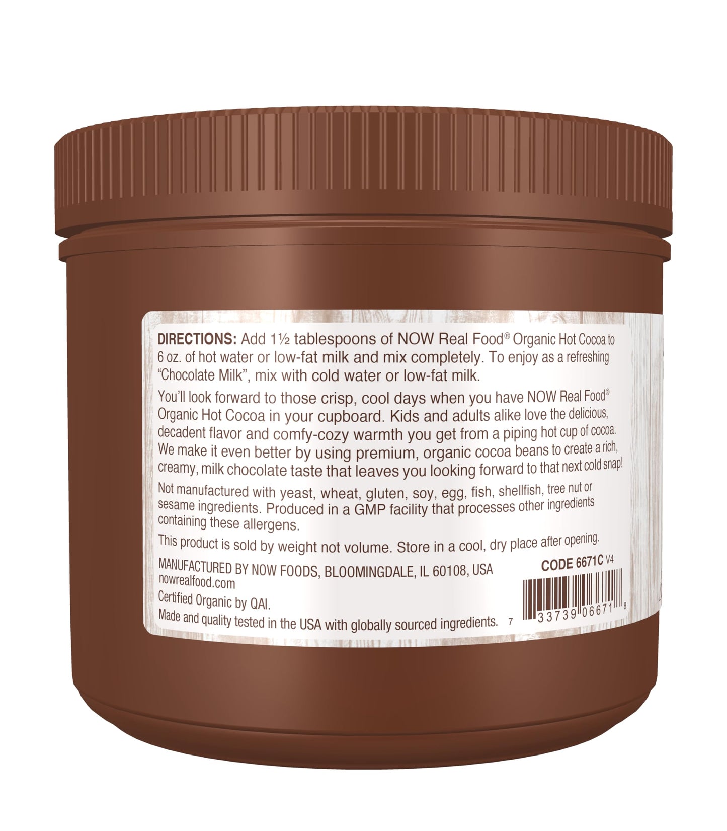 NOW Foods, Cocoa Lovers™ Organic Hot Cocoa, Instant, Rich Milk Chocolate Taste, Low-Fat and Gluten-Free, 14-Ounce