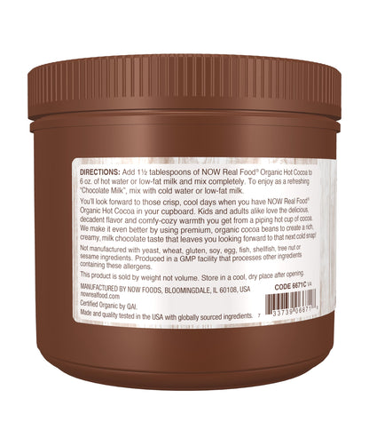 NOW Foods, Cocoa Lovers™ Organic Hot Cocoa, Instant, Rich Milk Chocolate Taste, Low-Fat and Gluten-Free, 14-Ounce