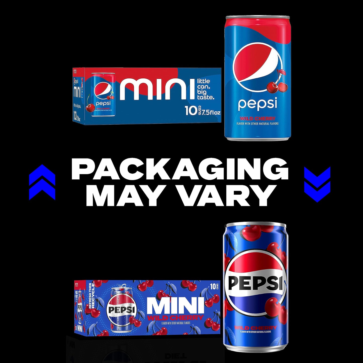 Pepsi Wild Cherry Soda Mini Cans, 7.5 Ounce Mini Cans (Two packs of 10) (Packaging May Vary)