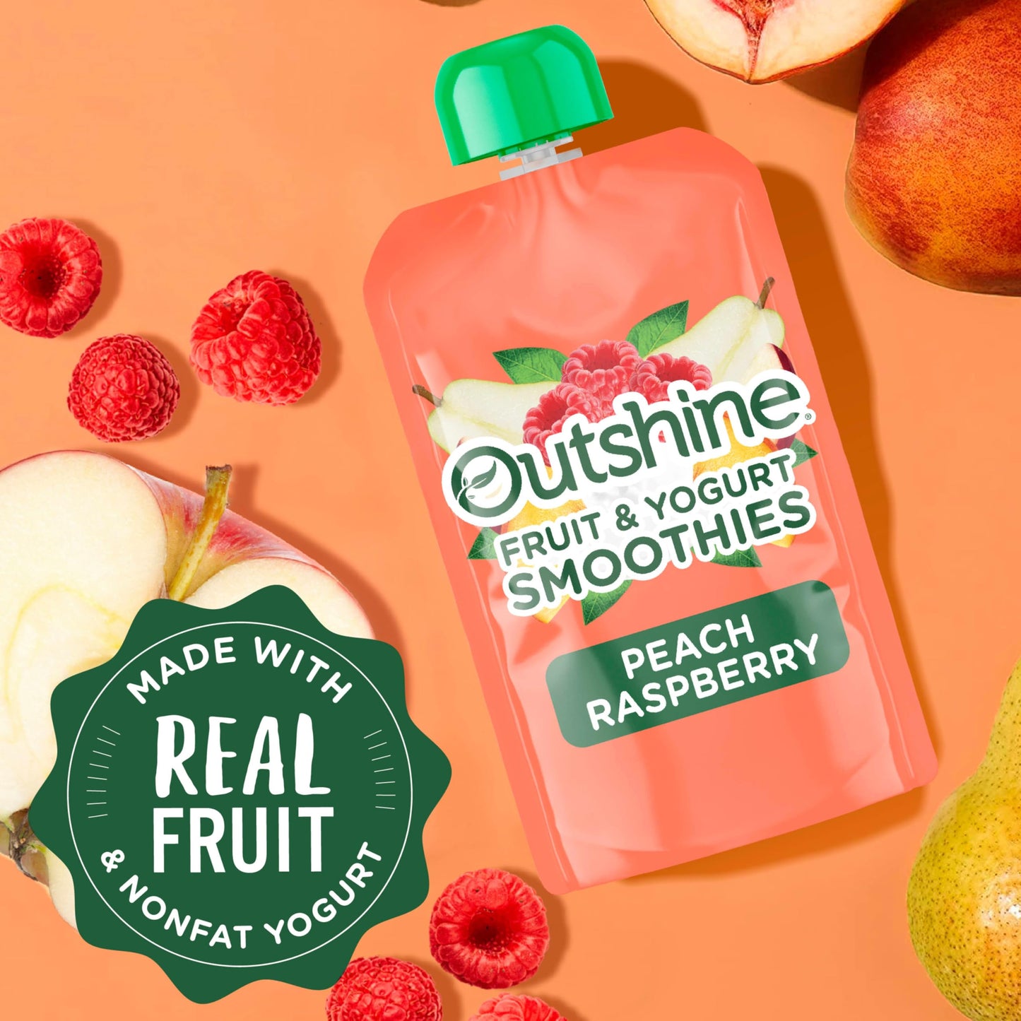 Outshine Fruit & Yogurt Smoothie Peach Raspberry, Smoothie Pouch, On The Go Snack, 4Pk 14 oz