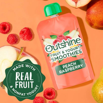 Outshine Fruit & Yogurt Smoothie Peach Raspberry, Smoothie Pouch, On The Go Snack, 4Pk 14 oz