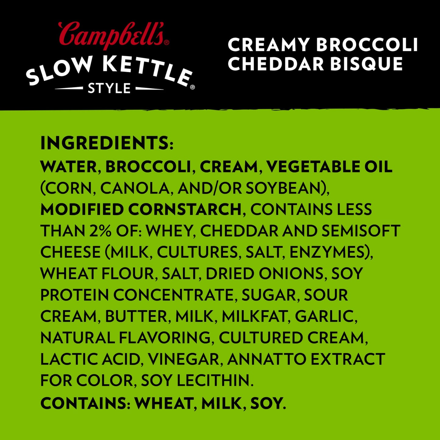 Campbell's Slow Kettle Style Creamy Broccoli Cheddar Bisque, 15.5 oz Microwavable Bowl