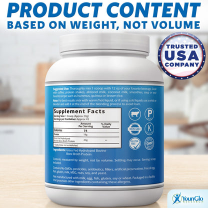 Bone Broth Beef Protein Powder - 2 lb, Unflavored - High Collagen & Gelatin from Grass Fed Bovine - Nutritious Marrow Benefits for Soups, Paleo & Keto Friendly Diets
