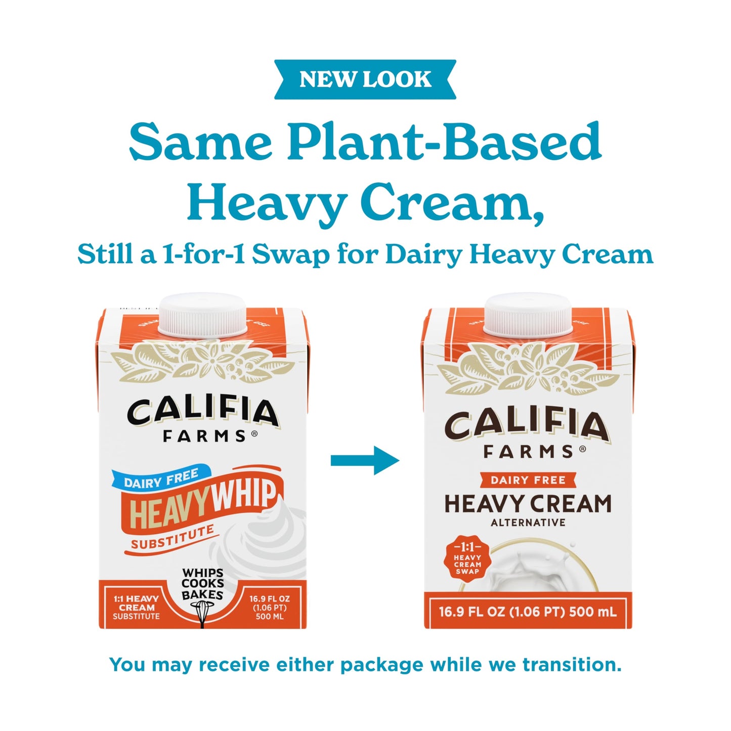 Califia Farms - Heavy Whip Cream Dairy Free Substitute 16.9 Oz, Soy Free, Plant Based, Vegan, Non GMO, Sugar Free, Heavy Whipping Cream