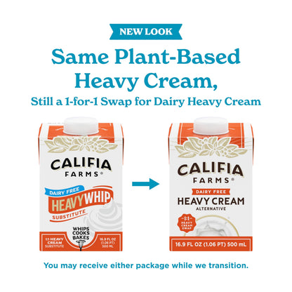 Califia Farms - Heavy Whip Cream Dairy Free Substitute 16.9 Oz, Soy Free, Plant Based, Vegan, Non GMO, Sugar Free, Heavy Whipping Cream