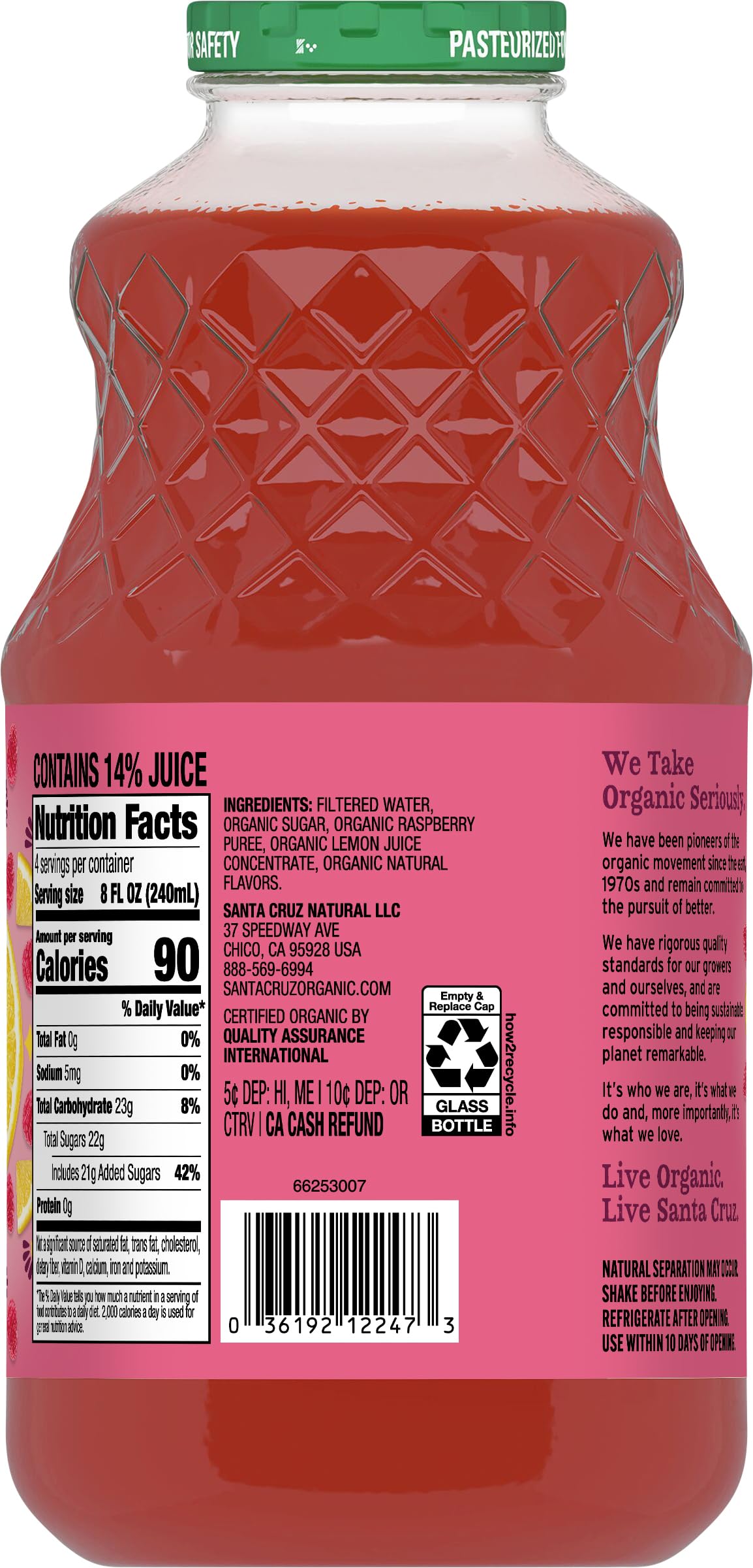 Santa Cruz Organic Raspberry Lemonade, 32 fl oz (Pack of 1)