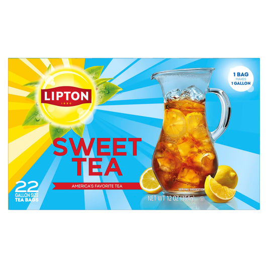 Lipton Southern Sweet Black Tea Bags Gallon Size 22-Count Zero Calories Rainforest Alliance Certified Iced Tea for Hot Brew Cold Drink Family Size Bulk Tea Beverage