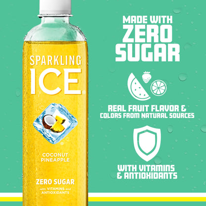 Sparkling Ice, Coconut Pineapple Sparkling Water, Zero Sugar Flavored Water, with Antioxidants and Vitamins, 17 fl oz Bottle