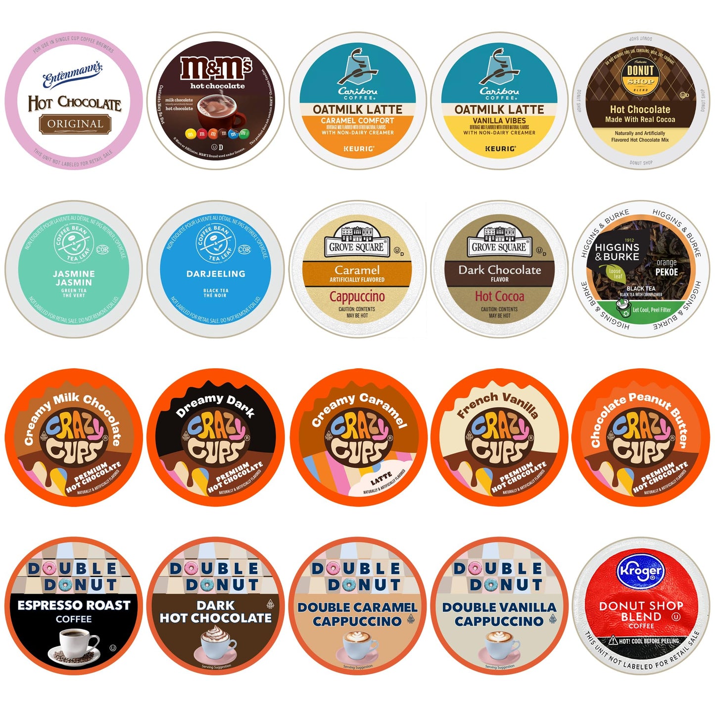 Perfect Samplers Tea Pods, Cider, Hot Chocolate, Cappuccino & Coffee Pods Variety Pack, Single Serve Coffee & K Pod Variety Pack for Keurig K Cups Brewers, Coffee Gift Set, 20 Count