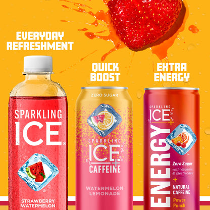 Sparkling Ice, Strawberry Watermelon Sparkling Water, Zero Sugar Flavored Water, with Antioxidants and Vitamins, 17 fl oz Bottle