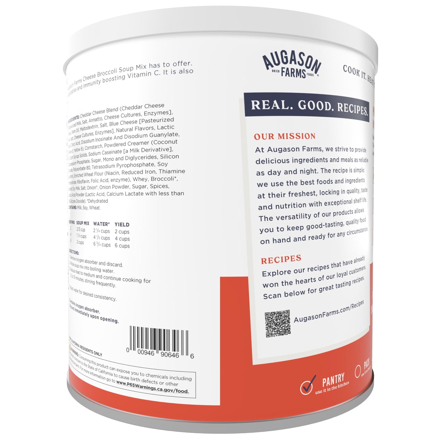 Augason Farms Cheesy Broccoli Soup Mix Can, Emergency Food Supply, Everyday Meals, 38 Servings
