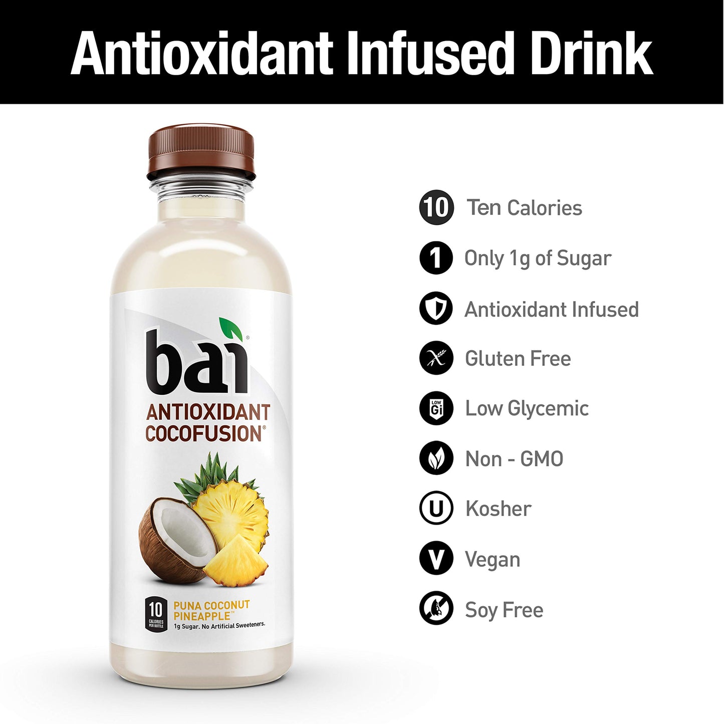 Bai Cocofusions Puna Coconut Pineapple, Antioxidant Infused Beverage, 18 Fl Oz