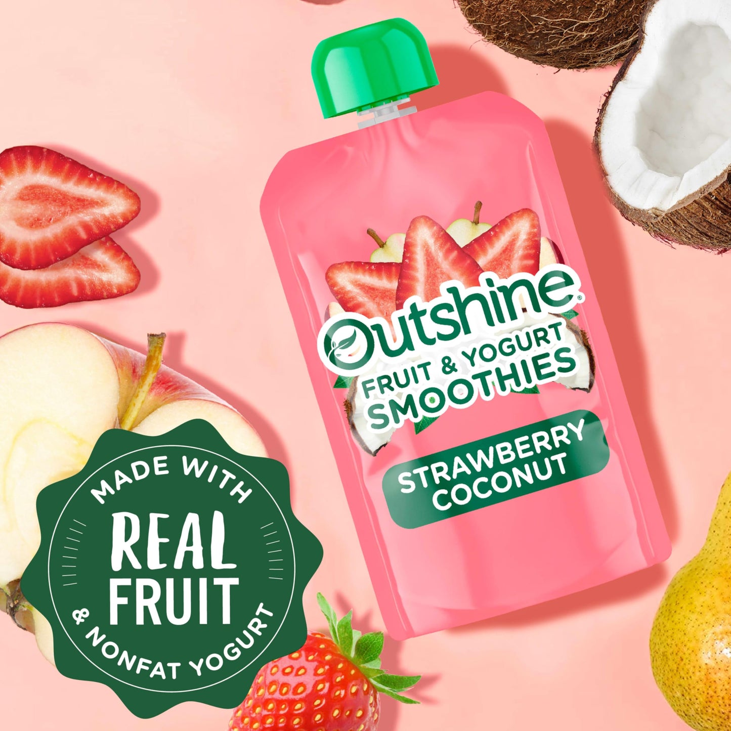 Outshine Fruit & Yogurt Smoothie Strawberry Coconut, Smoothie Pouch, On The Go Snack, 4Pk 3.5 oz
