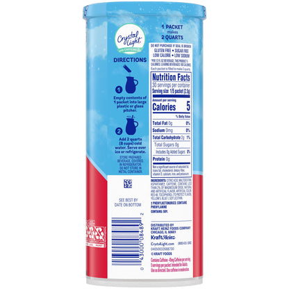 Crystal Light Wild Strawberry Artificially Flavored Powdered Drink Mix with Caffeine, 72 ct Pack, 12 Canisters of 6 Pitcher Packets