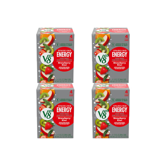 V8 +Energy Strawberry Kiwi Can | Sparkling | Juice Energy Drink | 11.5 fl oz | Pack of 16