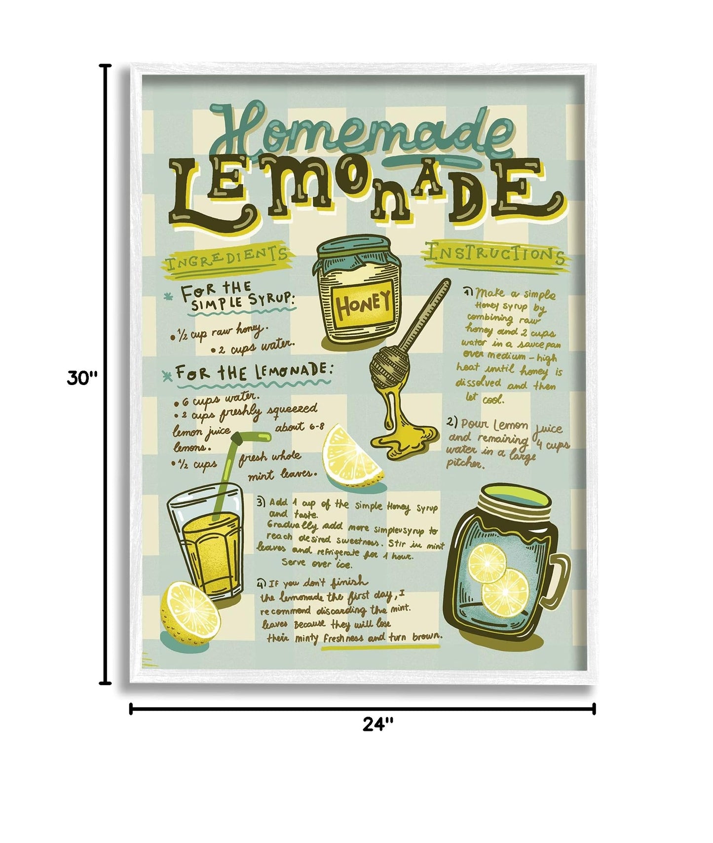 Stupell Industries Homemade Lemonade Blue Picnic Plaid Vintage Drink Recipe