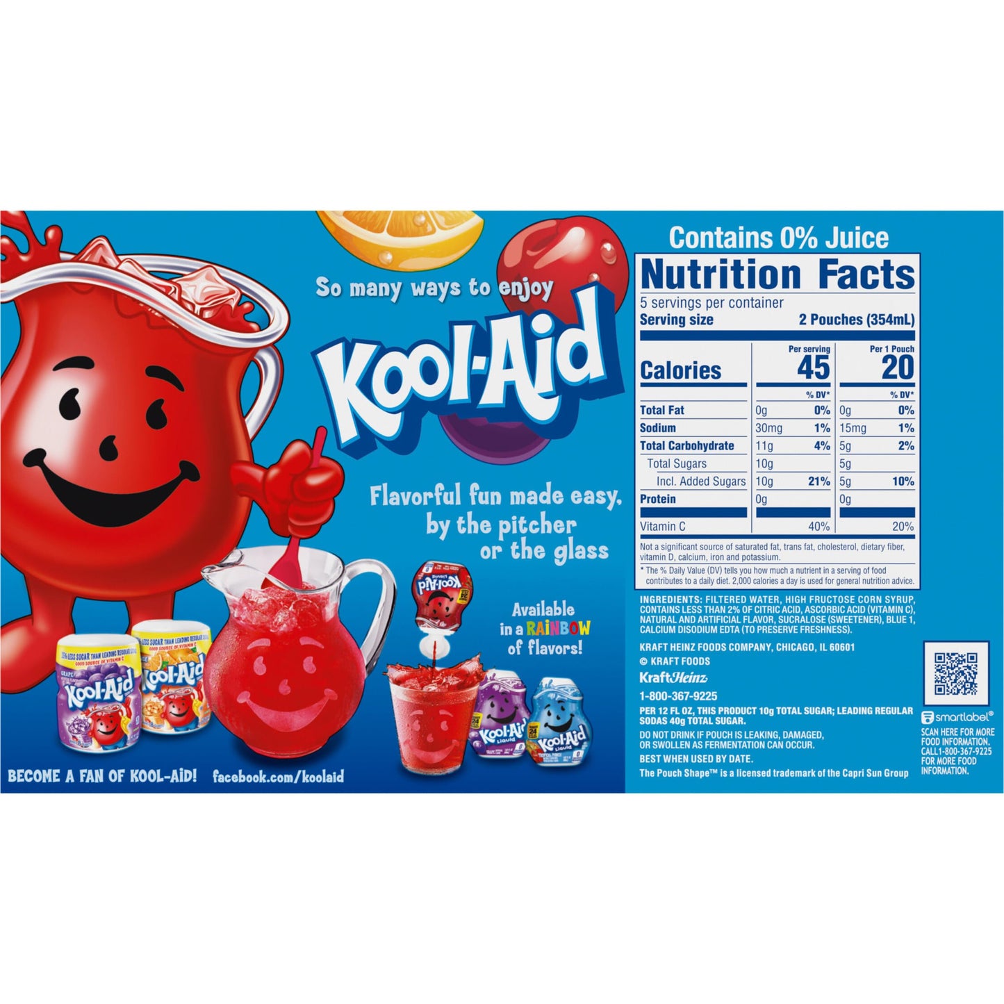 Kool-Aid Jammers Artificially Flavored Drink, 10 Pouches, for School Lunches and On-the-Go Hydration, Tropical Punch Artificially Flavored, Excellent Source of Vitamin C, 6 fl oz