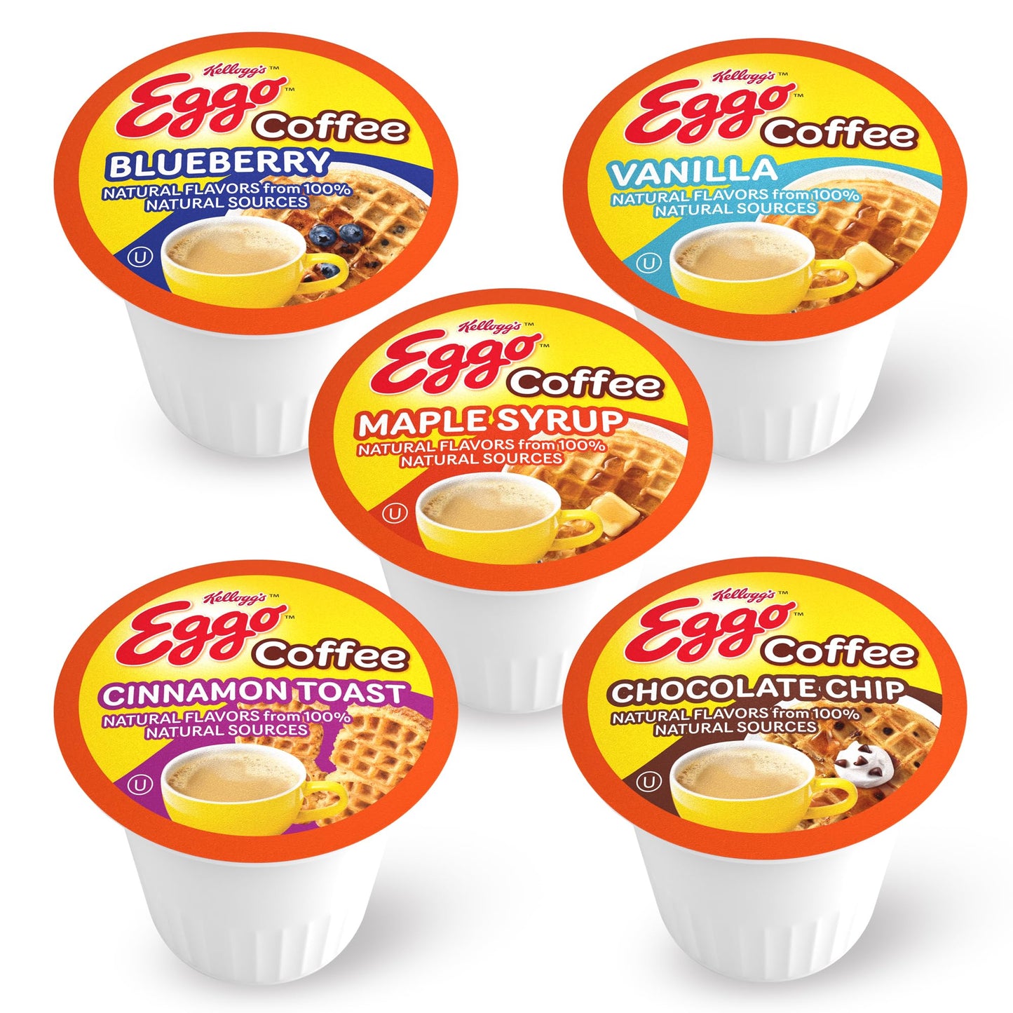 Eggo Beverages Waffle Flavored Coffee Pods Variety Pack Sampler for Keurig K Cup Brewers, Fair Trade Certified, 40 Count – Chocolate Chip, Cinnamon, Maple Syrup, Blueberry, Vanilla