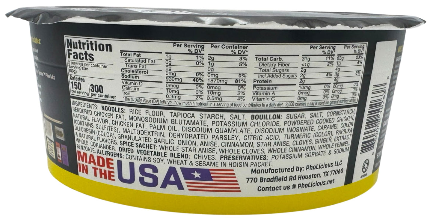 PhoLicious Instant Chicken Pho, Authentic Vietnamese Rice Noodle Soup Kit with Spices & Broth Mix, Ramen Noodles Alternative, Quick Microwave Meal - Pho Noodles Bowl - Chicken Flavor (4 Pack)