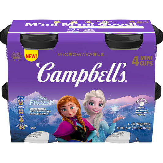 Campbell’s Kids Soup, Disney Frozen Souper Shapes Pasta With Chicken in Chicken Broth, 7 oz Bowl (4 Pack)