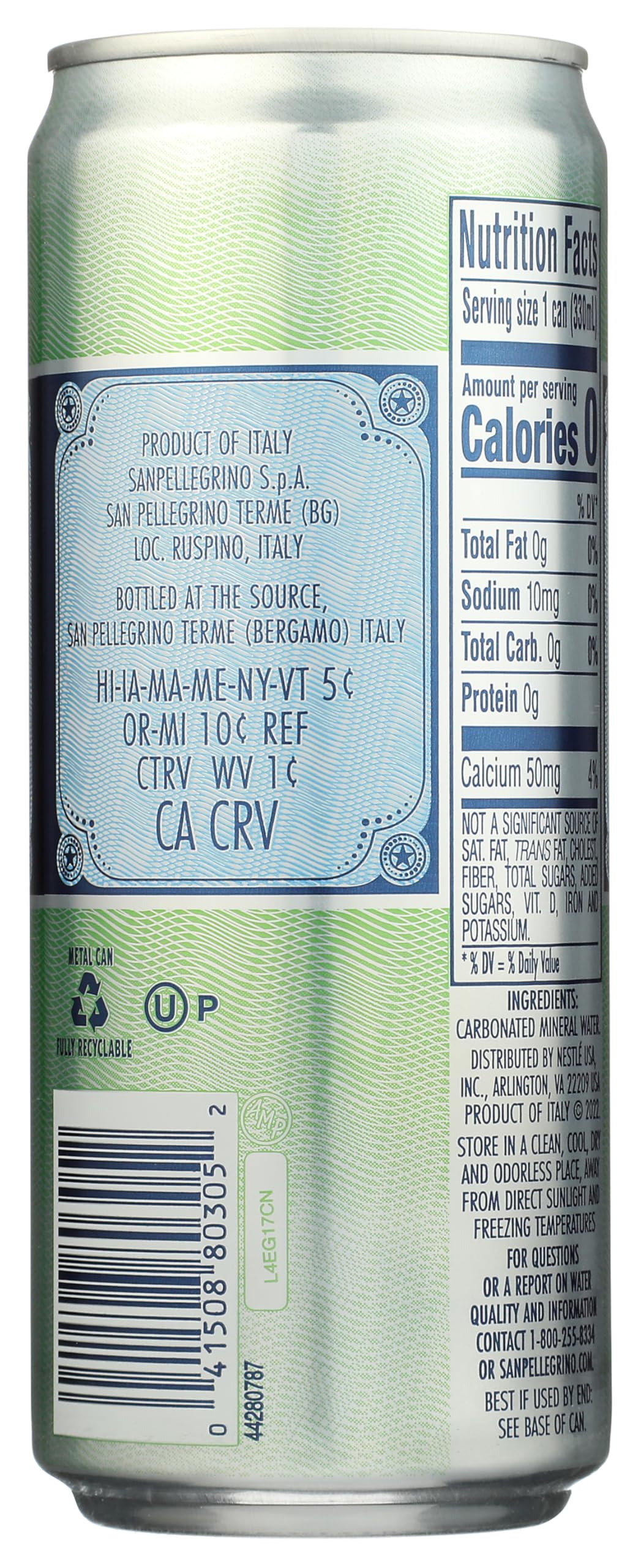 S.Pellegrino Sparkling Natural Mineral Water, 11.15 Fl Oz skinny can