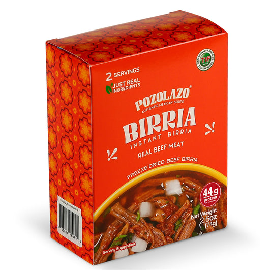 POZOLAZO | Instant Birria Soup | Mexican Beef Stew | Real Freeze-Dried Meat | 2-Serving Box | Authentic Red Chile Broth & Spices